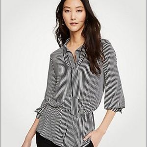 Ann Taylor Striped Tie Neck Blouse